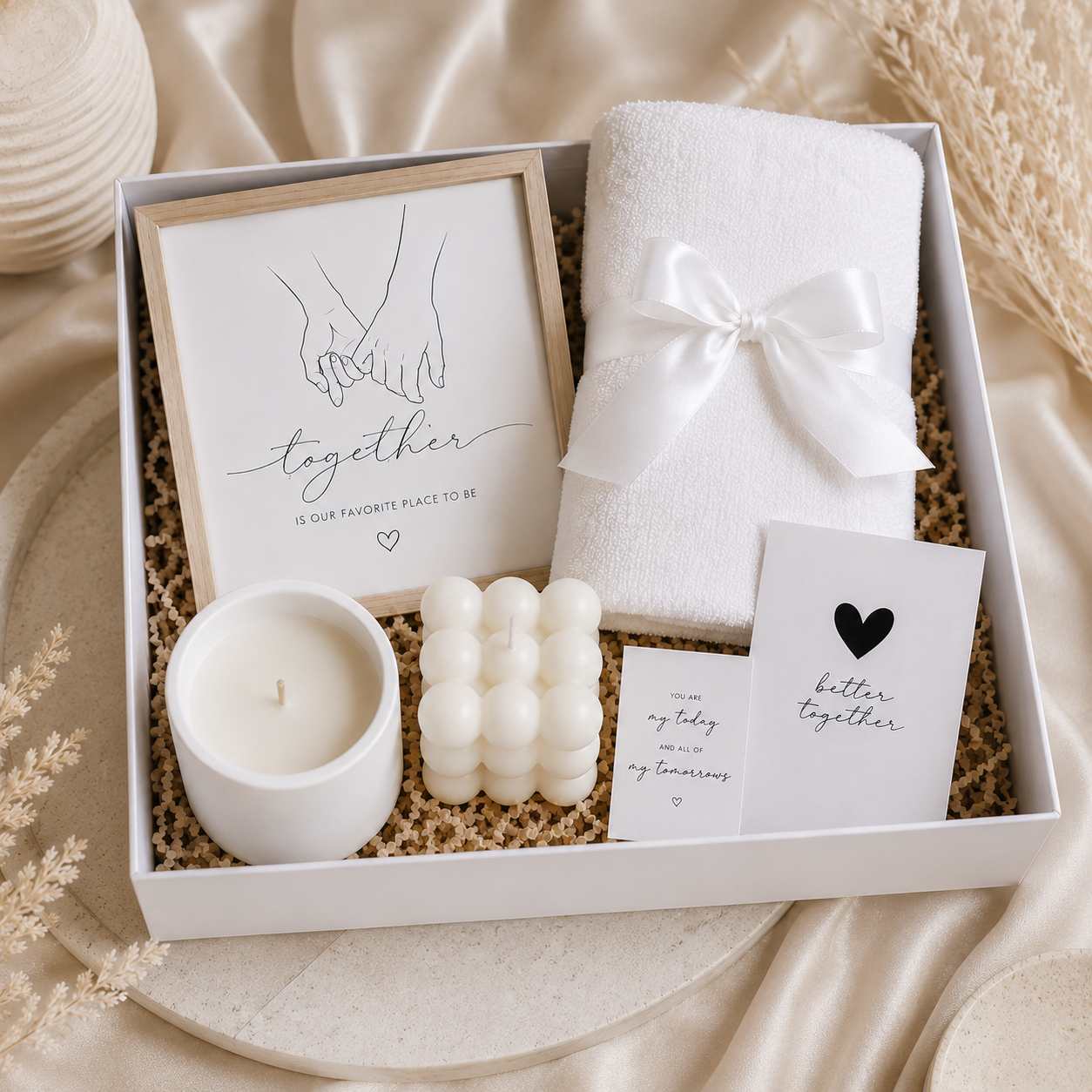 Set Cadou Cuplu Premium „Better Together” – Lumânări, Prosop Luxury și Tablou Set Cadou Cuplu Premium „Better Together” – Lumânări, Prosop Luxury și Tablou